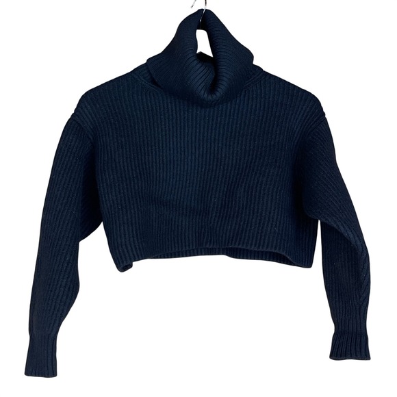 Babaton Sweaters - Aritzia Babaton Guell Merino Wool Black Ribbed Cropped Turtleneck Sweater Small